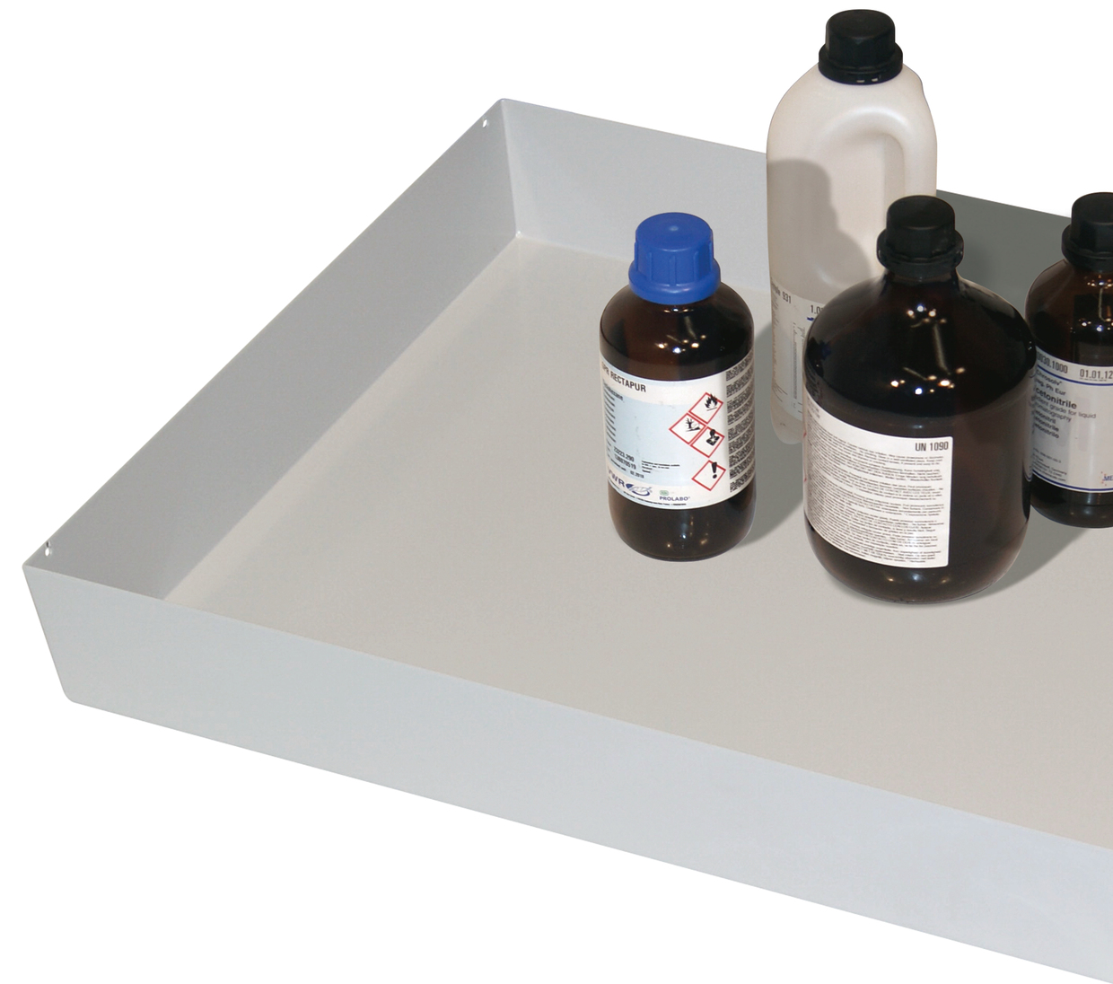 Wannenboden Standard für Sicherheitsschränke S30, pulverbeschichtetes Stahlblech Lichtgrau RAL 7035, Maße 935x390x50 mm